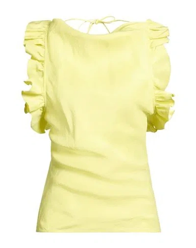 Msgm Woman Top Pastel Yellow Size 4 Linen, Viscose