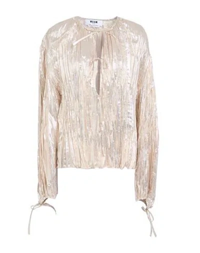 Msgm Woman Top Platinum Size 4 Polyester, Metallic Fiber In Green