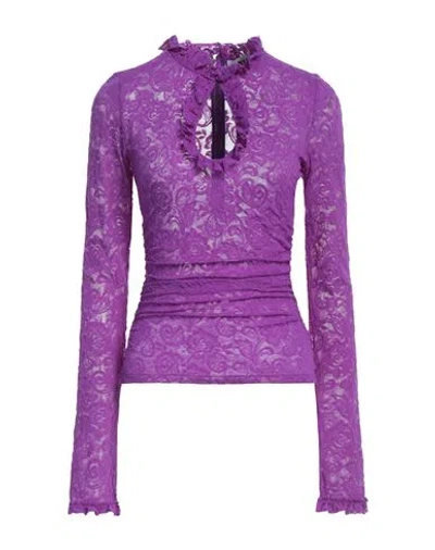 Msgm Woman Top Purple Size 8 Polyamide, Elastane