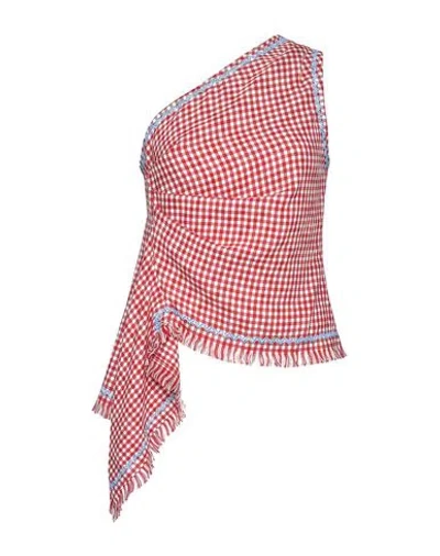 Msgm Woman Top Red Size 4 Viscose, Linen, Polyester, Cotton