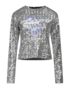Msgm Woman Top Silver Size 4 Polyester In Silver