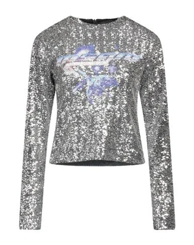 Msgm Woman Top Silver Size 4 Polyester