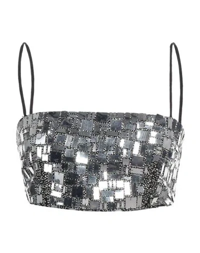 Msgm Woman Top Silver Size 8 Polyester