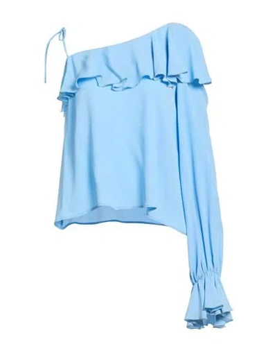 Msgm Woman Top Sky Blue Size 4 Acetate, Silk