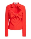 Msgm Woman Top Tomato Red Size 8 Polyester, Elastane In Tomato Red