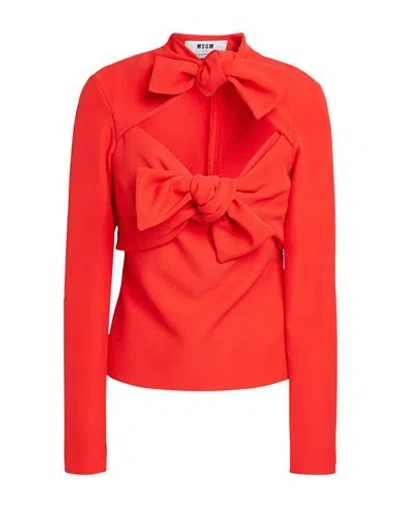 Msgm Woman Top Tomato Red Size 8 Polyester, Elastane