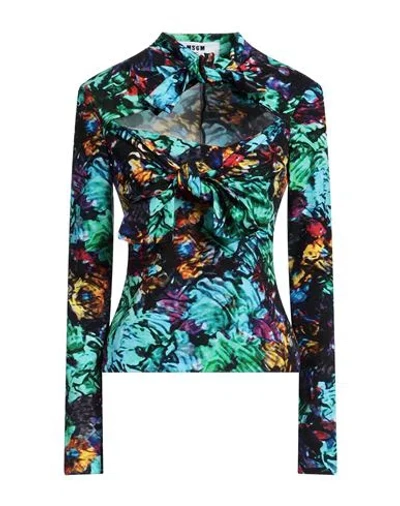 Msgm Woman Top Turquoise Size 4 Polyester, Elastane In Blue