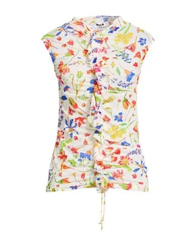 Msgm Woman Top White Size 10 Polyamide, Elastane In Multi