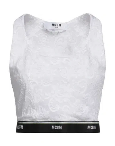 Msgm Woman Top White Size 10 Polyamide, Elastane
