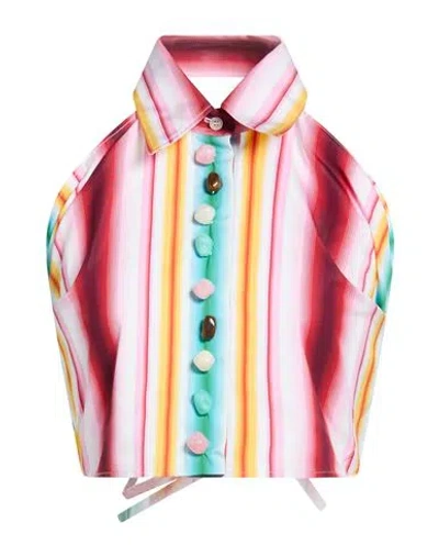 Msgm Woman Top White Size 4 Cotton In Pink