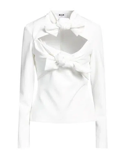Msgm Woman Top White Size 6 Polyester, Elastane