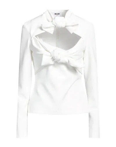 Msgm Woman Top White Size 4 Polyester, Elastane