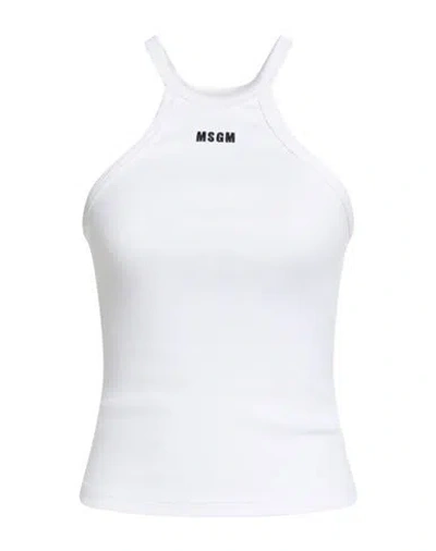 Msgm Woman Top White Size S Cotton, Elastane