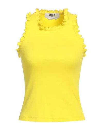 Msgm Woman Top Yellow Size L Cotton, Elastane