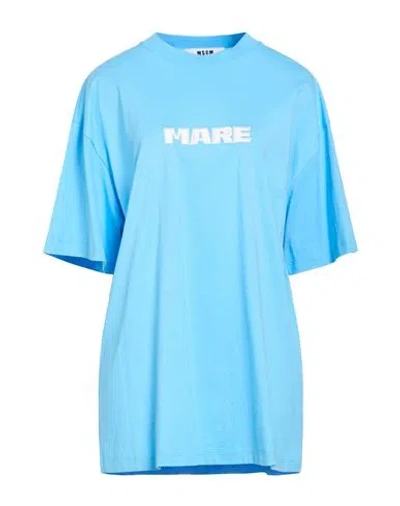 Msgm Woman T-shirt Azure Size Xl Cotton In Blue