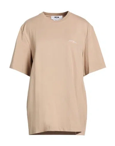 Msgm Woman T-shirt Beige Size Xl Cotton In Brown