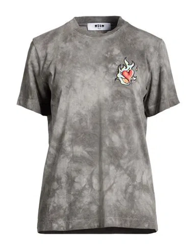 Msgm Woman T-shirt Grey Size L Cotton In Gray