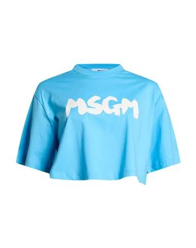 Msgm Woman T-shirt Light Blue Size Xs Cotton