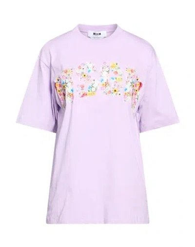 Msgm Woman T-shirt Lilac Size M Cotton In Purple