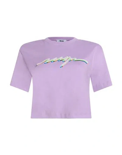 Msgm Woman T-shirt Lilac Size M Cotton In Purple