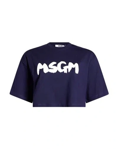 Msgm Woman T-shirt Midnight Blue Size Xxs Cotton