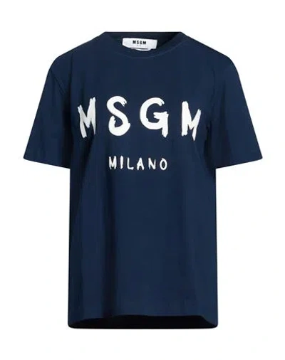 Msgm Woman T-shirt Navy Size Xl Cotton In Blue