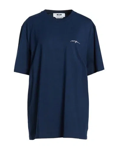 Msgm Woman T-shirt Navy Size Xl Cotton In Blue