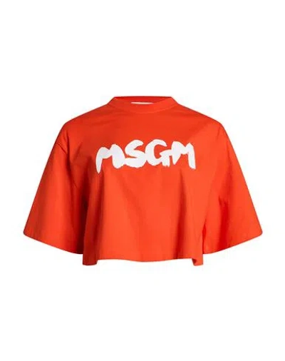 Msgm Woman T-shirt Tomato Red Size Xxs Cotton In Orange