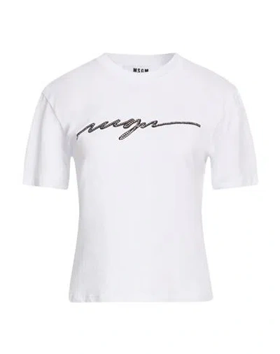 Msgm Woman T-shirt White Size S Cotton In Pattern