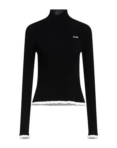 Msgm Woman Turtleneck Black Size S Viscose, Polyester In Black