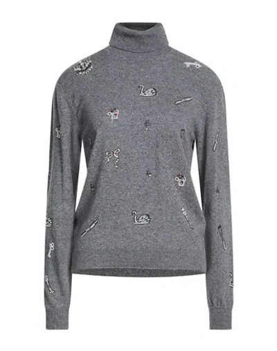 Msgm Woman Turtleneck Grey Size L Wool, Viscose, Polyamide, Cashmere In Gray