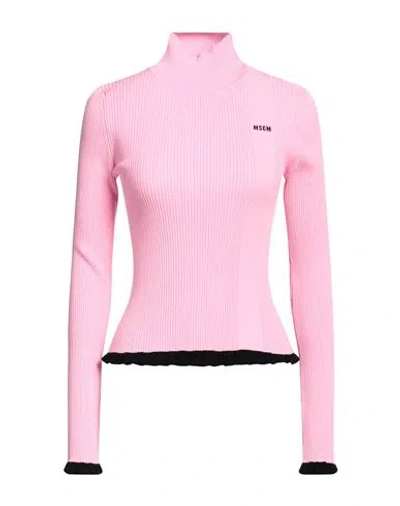 Msgm Woman Turtleneck Pink Size Xl Viscose, Polyester