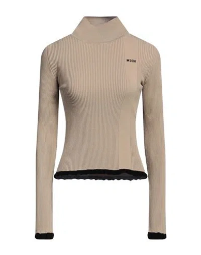 Msgm Woman Turtleneck Sand Size S Viscose, Polyester In Beige