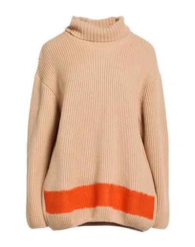 Msgm Woman Turtleneck Sand Size S Wool, Acrylic In Nude