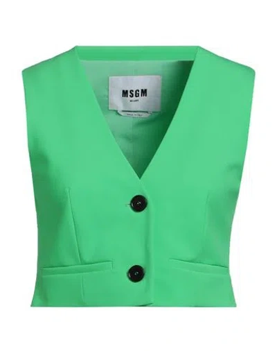 Msgm Woman Tailored Vest Green Size 10 Virgin Wool, Elastane
