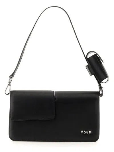 Msgm Women's Baguette Bag With Double Flap And Logo In Black