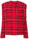 Msgm Checked Tweed Jacket In Red