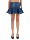 Msgm Flared Denim Skirt In Blue