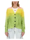 Msgm Cable Knit Gradient Cardigan In Green