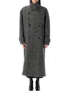 Msgm Double Breasted Long Coat In Grey Melange