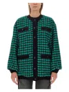 Msgm Houndstooth-pattern Tweed Cardi-coat In Green