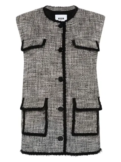Msgm Woman Vest Black Size 8 Cotton In Gray