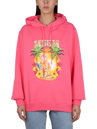 Msgm Women's Logo Hoodie With Drawstring In Pink
