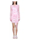 Msgm Sheer Sleeve Mini Dress Tie-dye Pattern In Pink