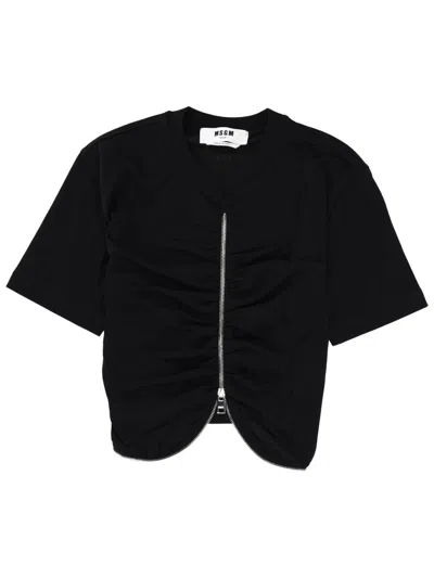 MSGM MSGM WOMEN'S ZIP-FRONT RUCHED T-SHIRT