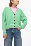 Msgm Wool And Cashmere Cardigan With Contrasting Trims In Green