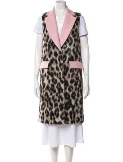 Pre-owned Msgm Wool Animal Print Faux Fur Coat In Pink