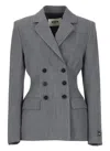Msgm Fitted Double Breast Wool Blend Jacket In Grey