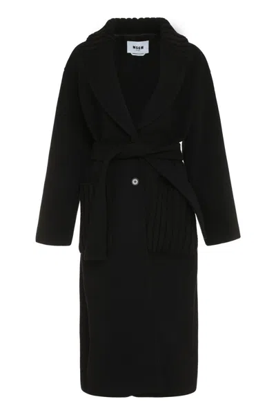 Msgm Wool Blend Coat In Black