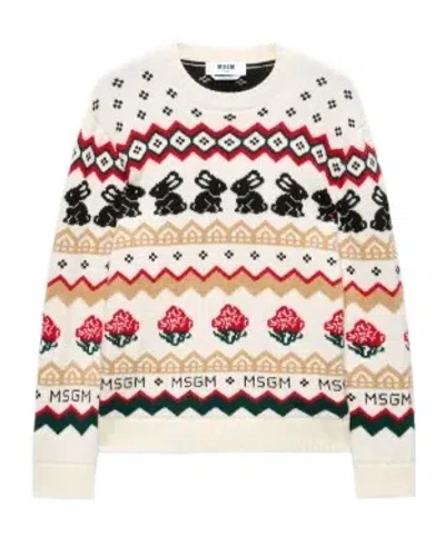 Msgm Wool Blend Sweatshirt In White